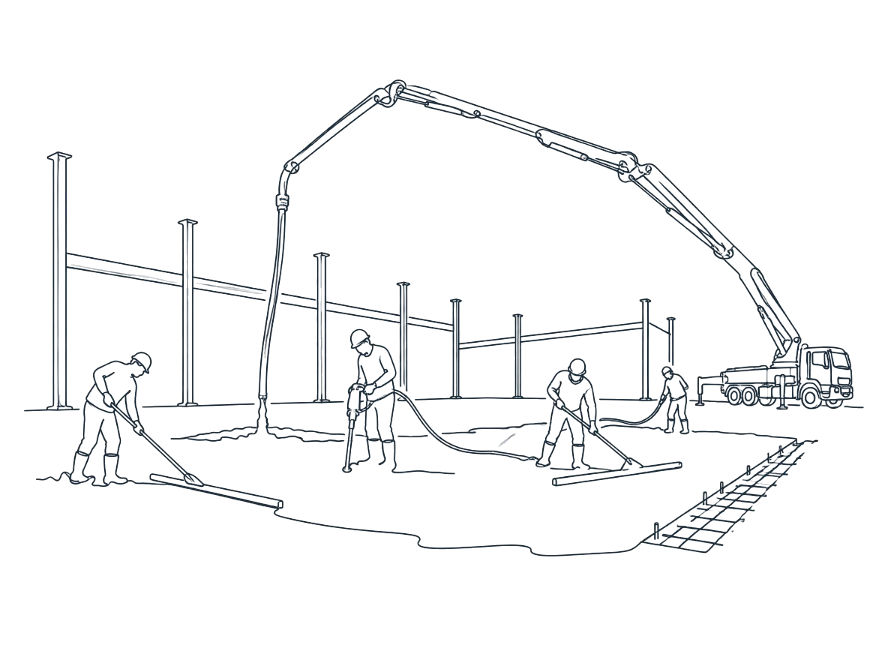 Line drawing of commercial concrete slabs work on the Gold Coast