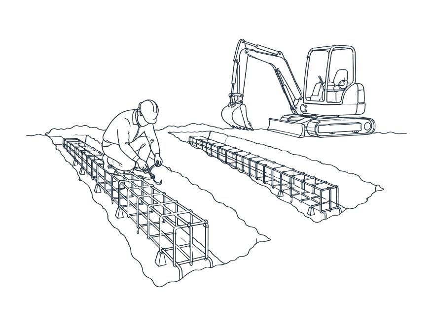 Line drawing of concrete foundations & footings work on the Gold Coast