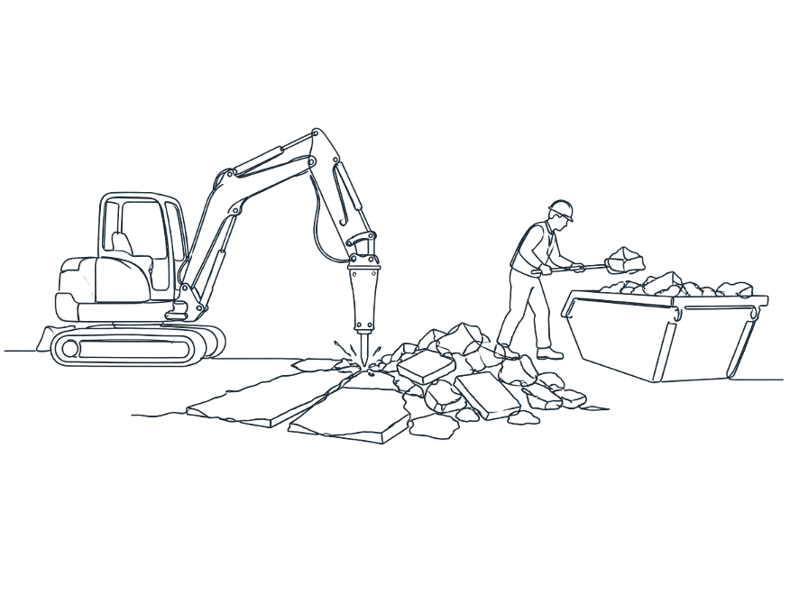 Line drawing of concrete removal & demolition work on the Gold Coast