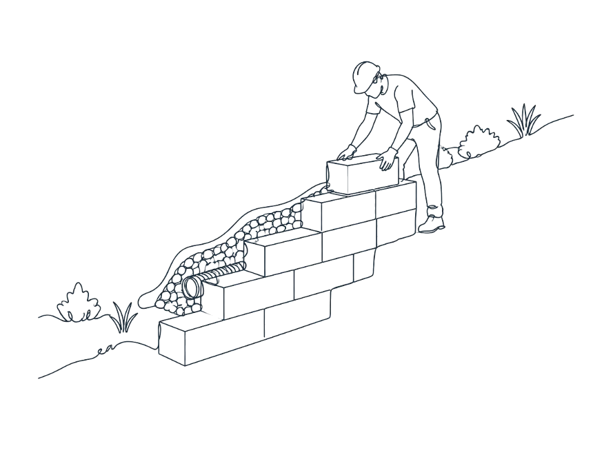 Line drawing of concrete retaining walls work on the Gold Coast