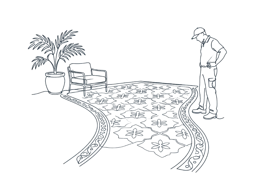 Line drawing of decorative concrete work on the Gold Coast