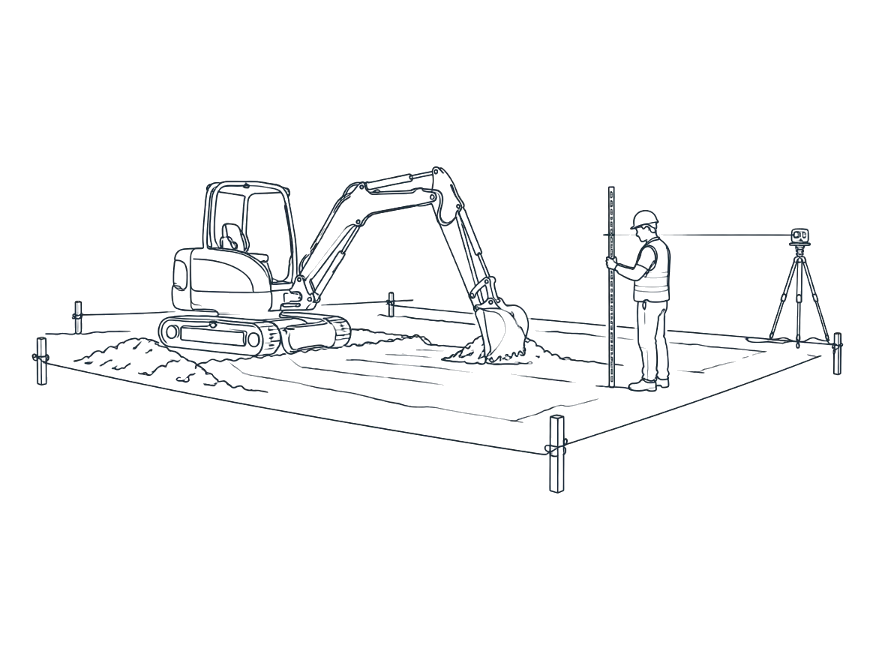 Line drawing of excavation & site preparation work on the Gold Coast
