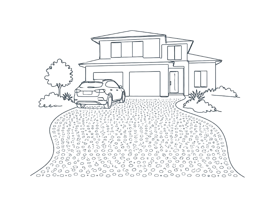 Line drawing of exposed aggregate driveways work on the Gold Coast