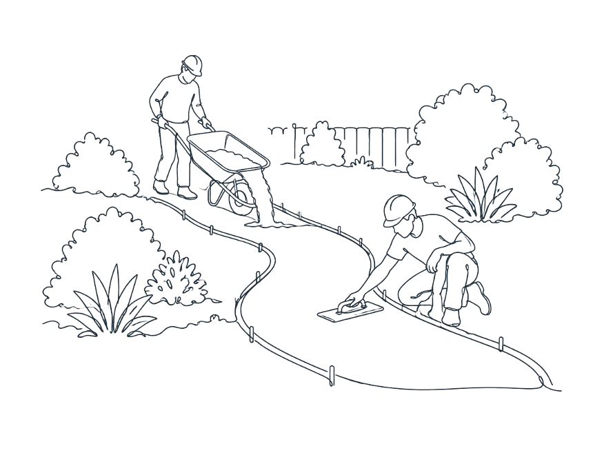 Line drawing of concrete footpaths & pathways work on the Gold Coast