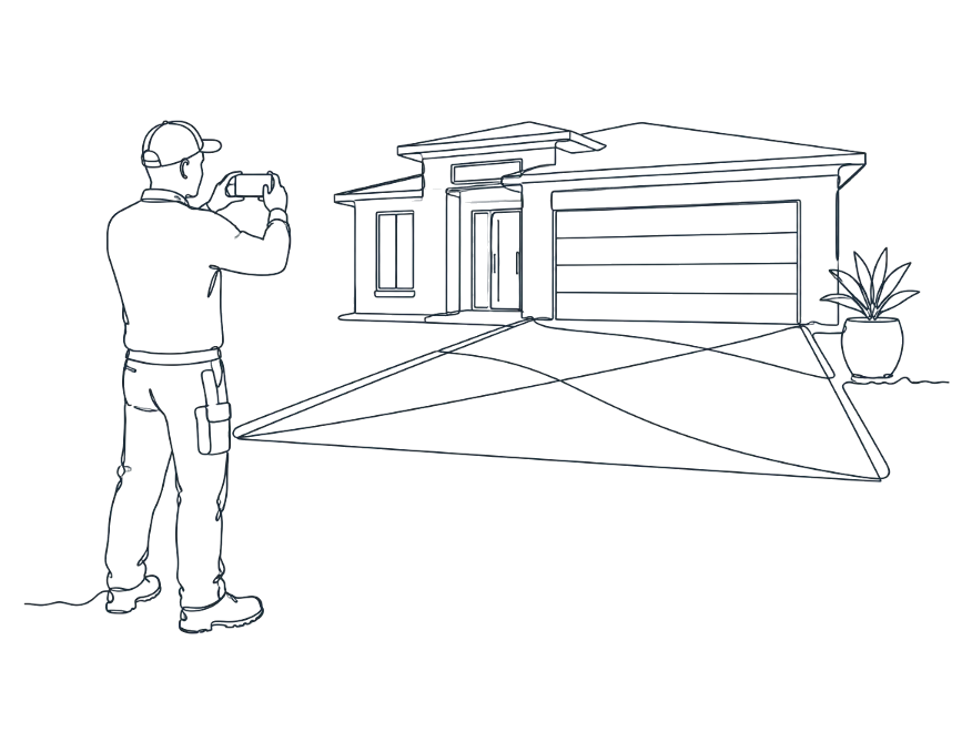 Line drawing of a concreter photographing a finished driveway