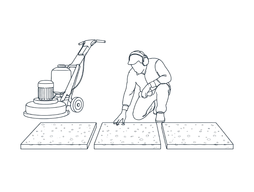 Line drawing illustrating polished, honed or grind and seal concrete