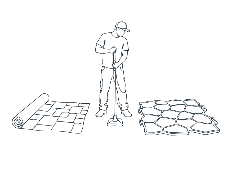 Line drawing illustrating stencil vs stamped concrete