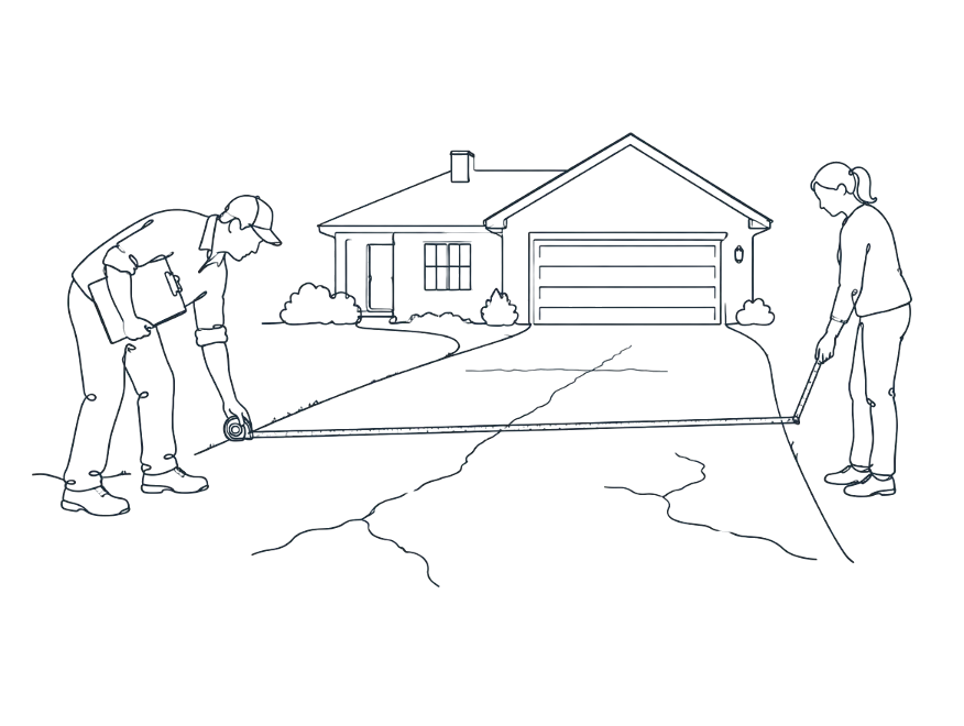Line drawing illustrating what affects the cost of a concrete driveway