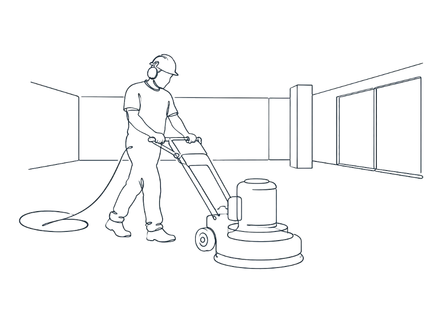 Line drawing of polished concrete work on the Gold Coast