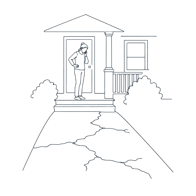 Line drawing of a homeowner on the phone about an old driveway