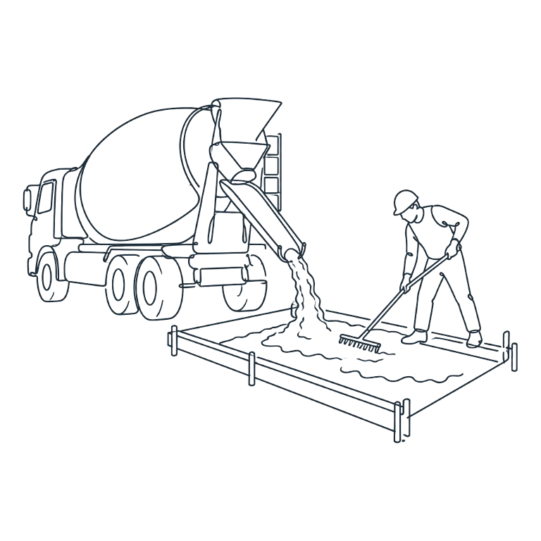 Line drawing of a truck pouring a new driveway